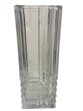 Vintage Italian Clear Glass Geometric Ribbed Vase 9 Inch Mid Century Modern